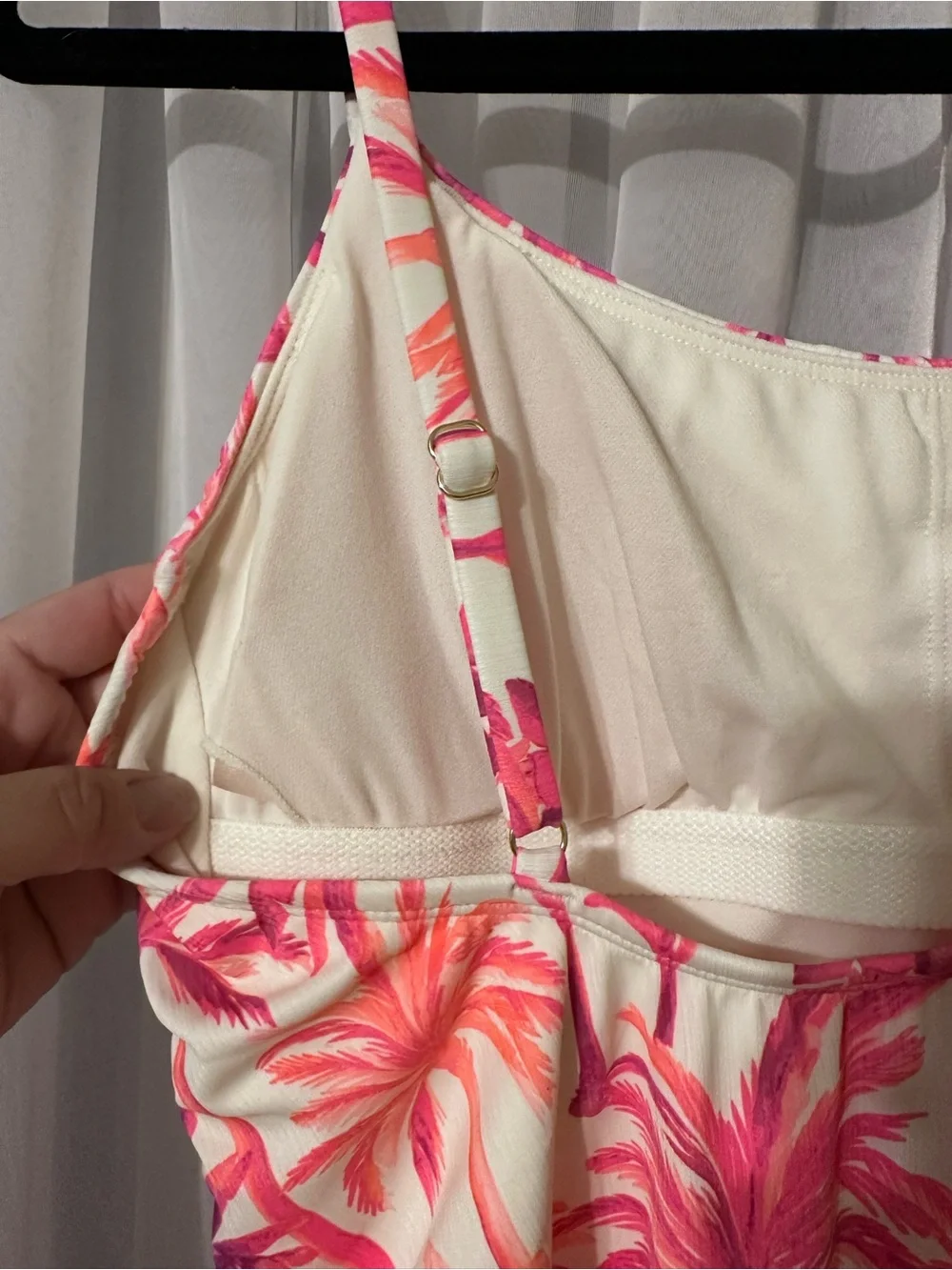 Shade & Shore Pink Tropical Palm Print One-Piece Swimsuit Size L